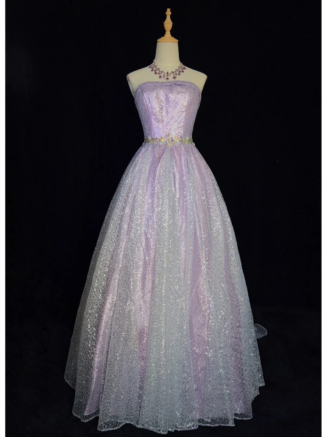 Prinzessin Abschlussballkleider Inspo Ballkleid Trägerlos Flieder Pailletten Lang Mit Perlen Bestickte Abendkleider N3393