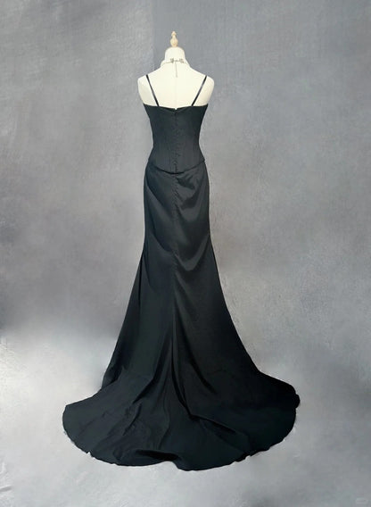 Robes de bal vintage des années 50, coupe asymétrique, fines bretelles, robe de soirée noire sans manches, tenues de cérémonie RB4339