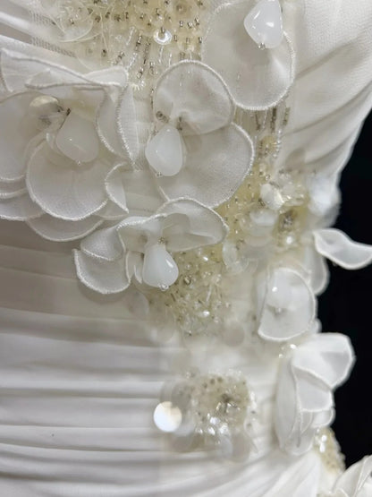 Unique Wedding Dresses Mermaid One Shoulder White Chiffon With Beading Summer Garden Long Bridal Gown N3679