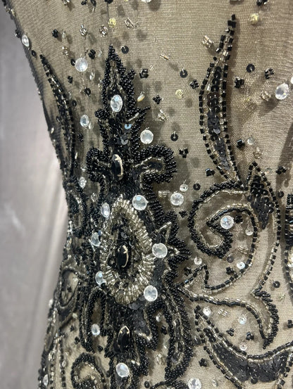 Robes de bal vintage en ligne A, robe de soirée à col en V perlée des années 90, longue robe de soirée formelle N2652