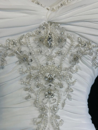 Zeitlose Brautkleider Meerjungfrau Spaghettiträger Weiß Chiffon Mit Schal Langes Brautkleid N3063