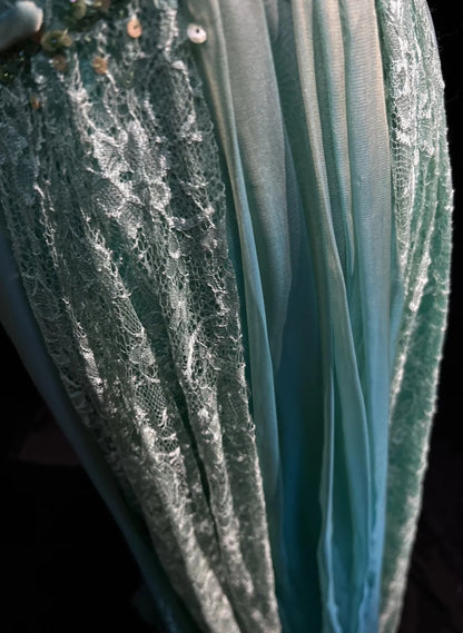 Retro Gown Prom Vintage Dresses A line Sweetheart Green Lace Chiffon With Beading 90s Formal Outfits N2328