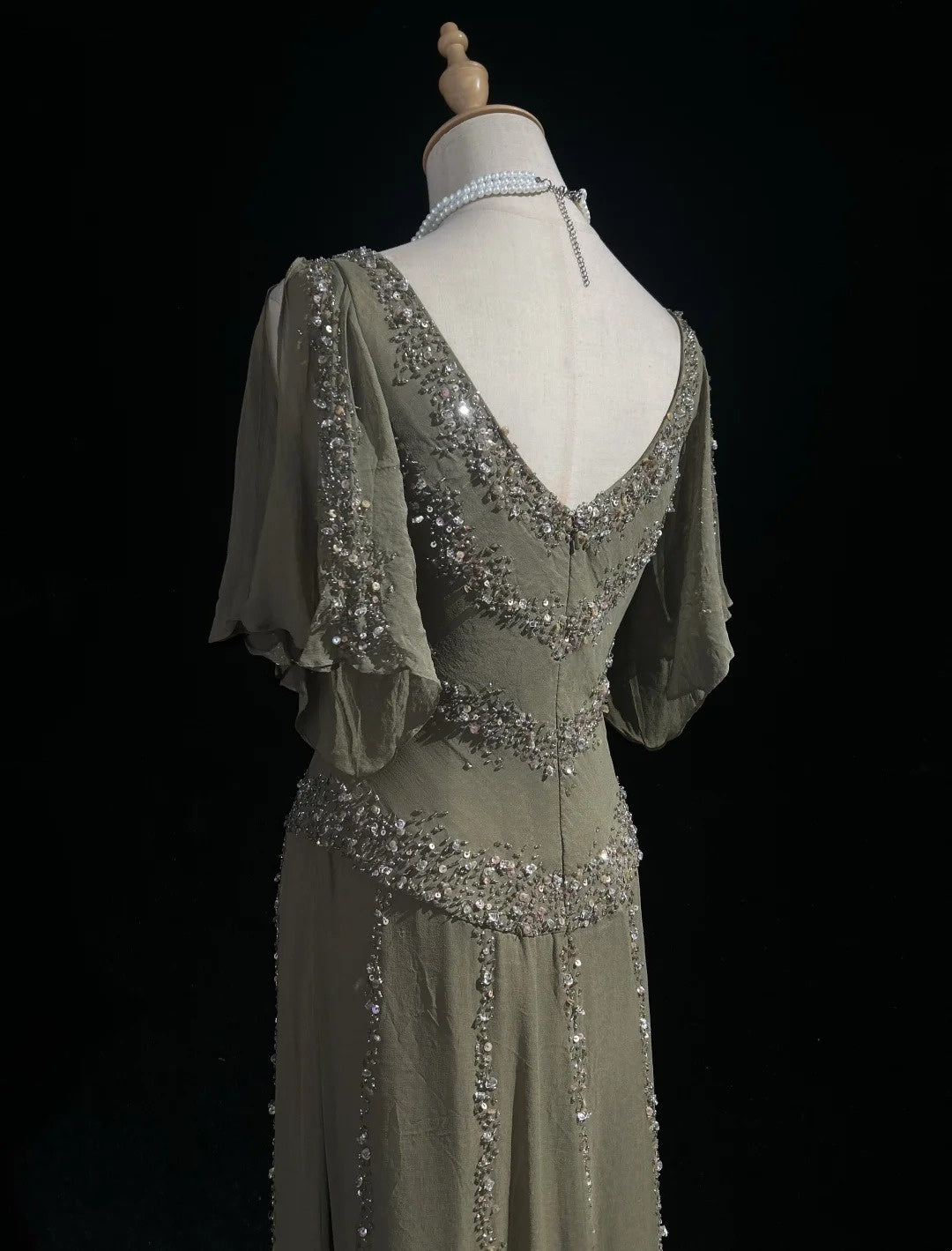 Vintage Prom Dresses A-Linie Cowl Neck Chiffon mit Perlen 80er Jahre Abendkleid Ballkleid RB3273