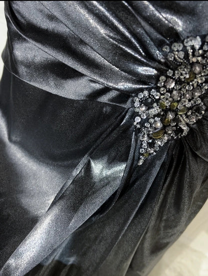 Robes de bal vintage sirène dos nu taille basse avec perles robe de soirée longue années 1970 N2618