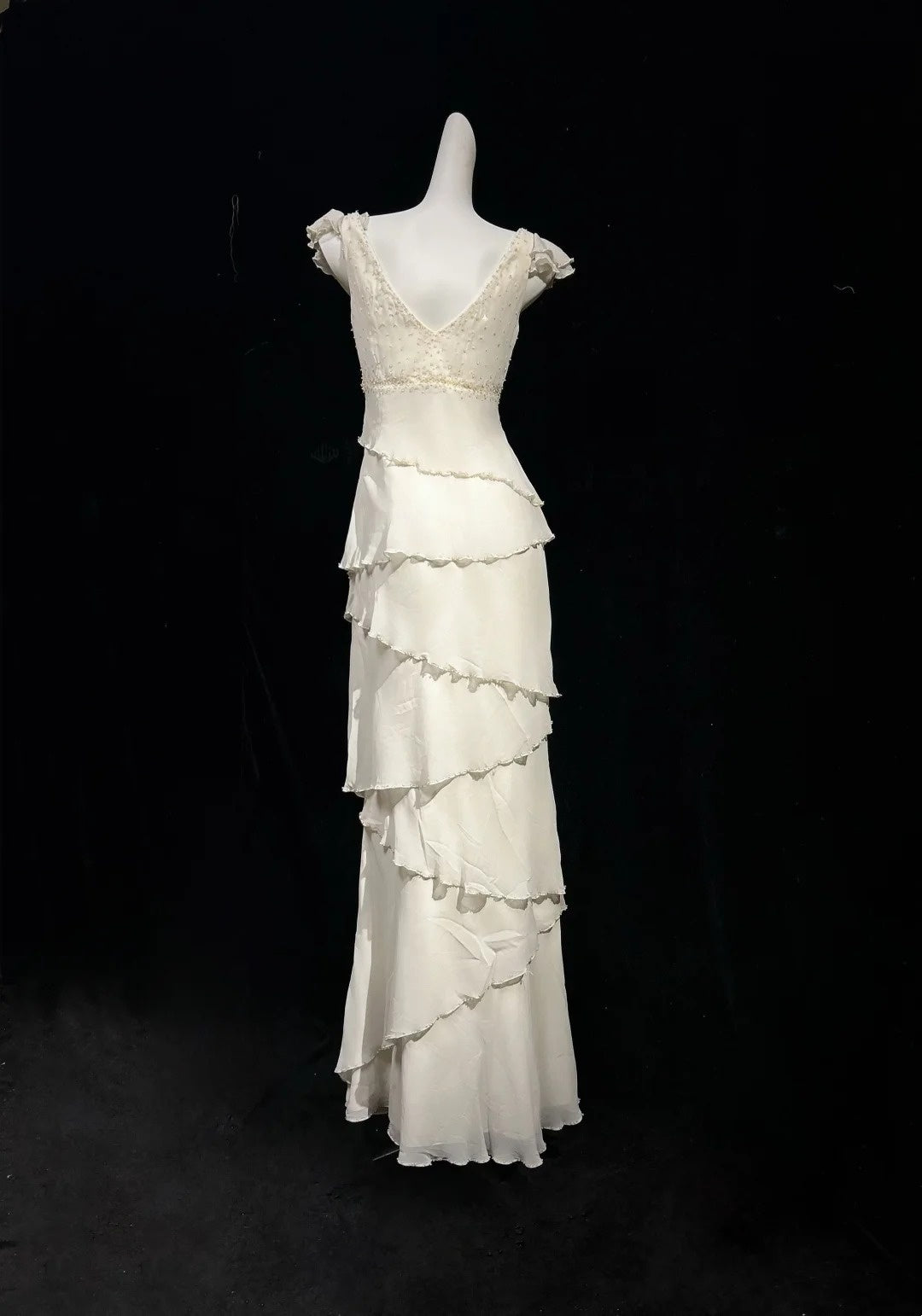 Cute A Line Square Neck White Chiffon With Beads Prom Dresses Formal Outfits RB3939