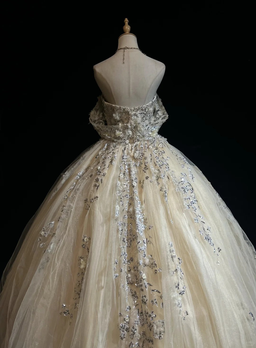 Glamour Ballkleid Abschlussballkleid Off-Shoulder Champagner mit Blumen Formelle Abendgarderobe N3799