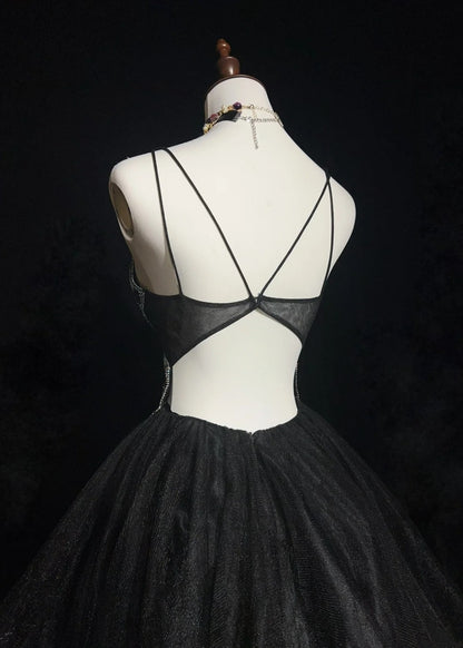 Pretty Ball Gown Spaghetti Strap Little Black Tulle Short Mini Homecoming Dresses Hoco Gowns N2628