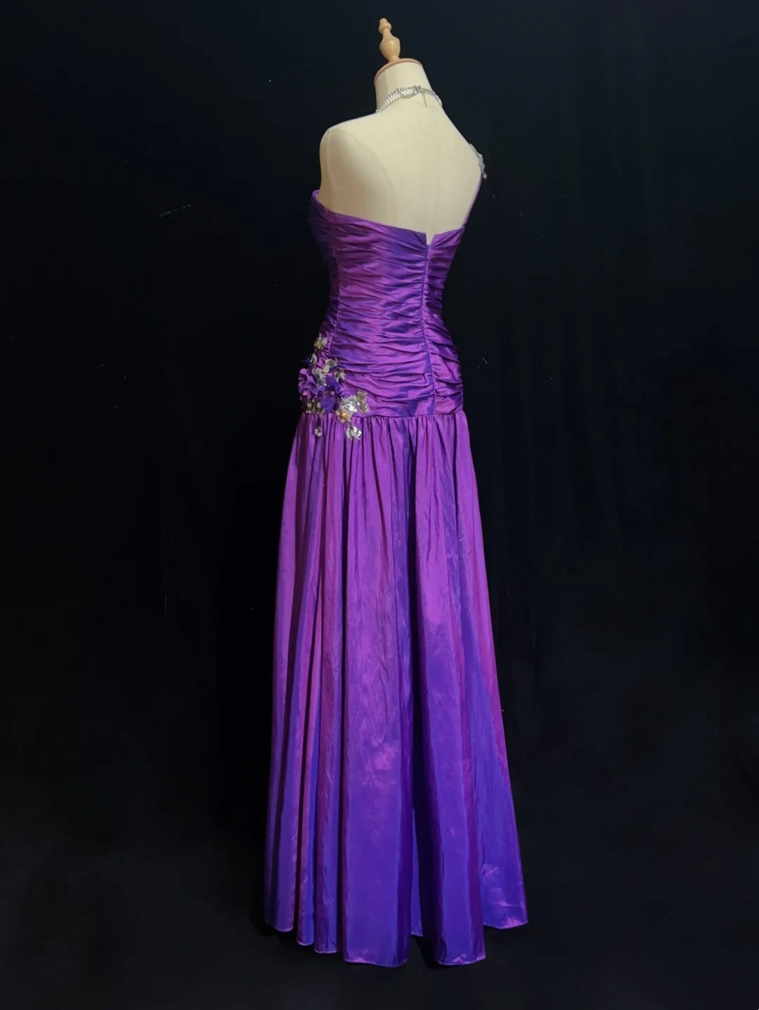 Robes de bal vintage sirène asymétrique taffetas violet avec applications années 90 longue robe de soirée N2895