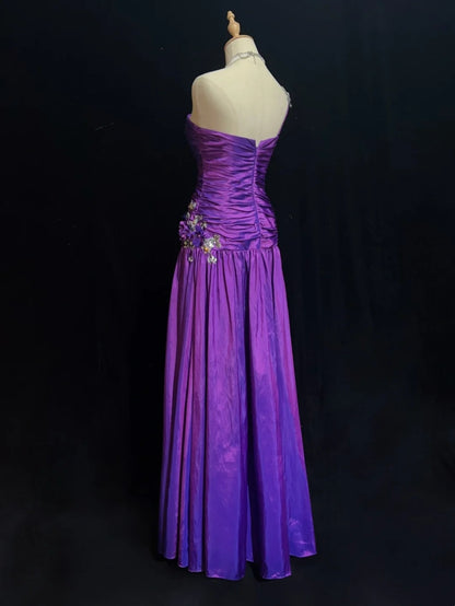 Robes de bal vintage sirène asymétrique taffetas violet avec applications années 90 longue robe de soirée N2895