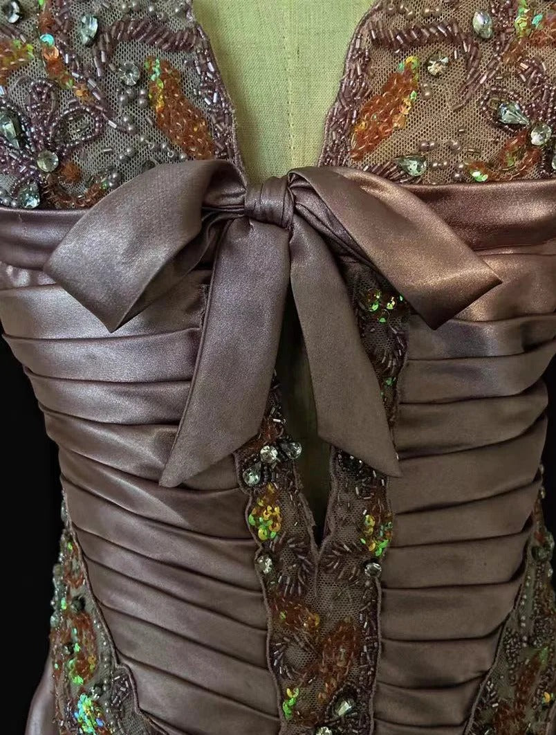 Vintage Abschlussballkleider 80er Meerjungfrau Neckholder Rosa Satin mit Rüschen Lange Abendoutfits N3452