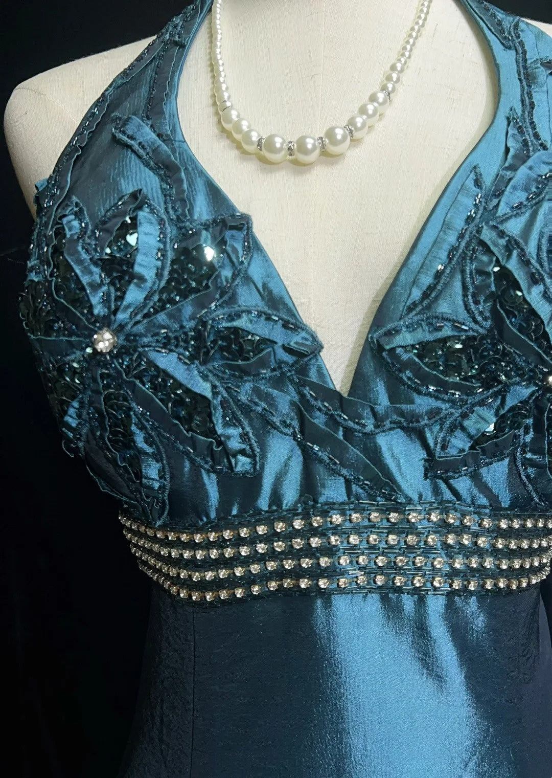 Robes de bal vintage sirène dos nu col en V bleu marine années 1990 longue robe de soirée N2642