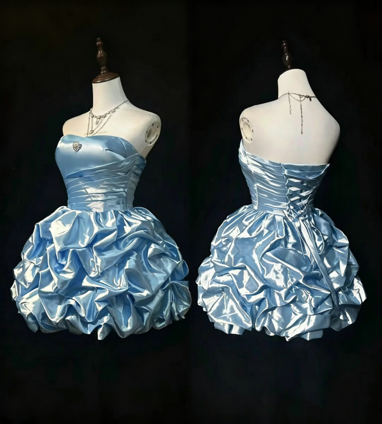 Jolie robe de bal bustier bleu ciel clair pour le 16e anniversaire, robes de bal de rentrée N3807