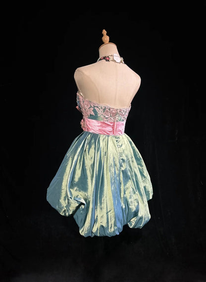 Cute Ball Gown Strapless Green Satin Ideas For Women Short Length Birthday Dresses Homecoming Outfits N3444