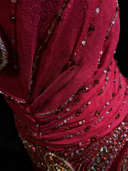 Robes de bal modestes sirène licou en mousseline de soie bordeaux avec perles longue robe de soirée formelle N3877