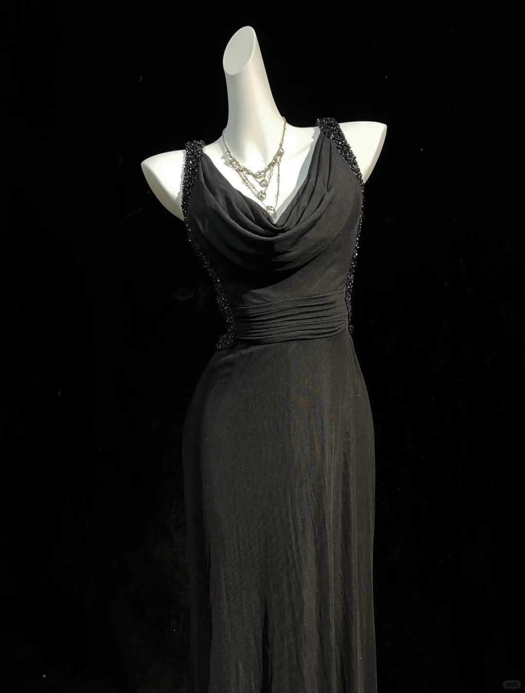 Vintage Prom Dresses 80s Mermaid Straps Black Tie Dress Backless Long With Beading Evening Formal Outfits RB5139
