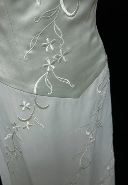 Vintage Prom Dresses A Line Spaghetti Straps Mint Green Embroidery Satin 2000s Long Party Evening Formal Gown RC1146
