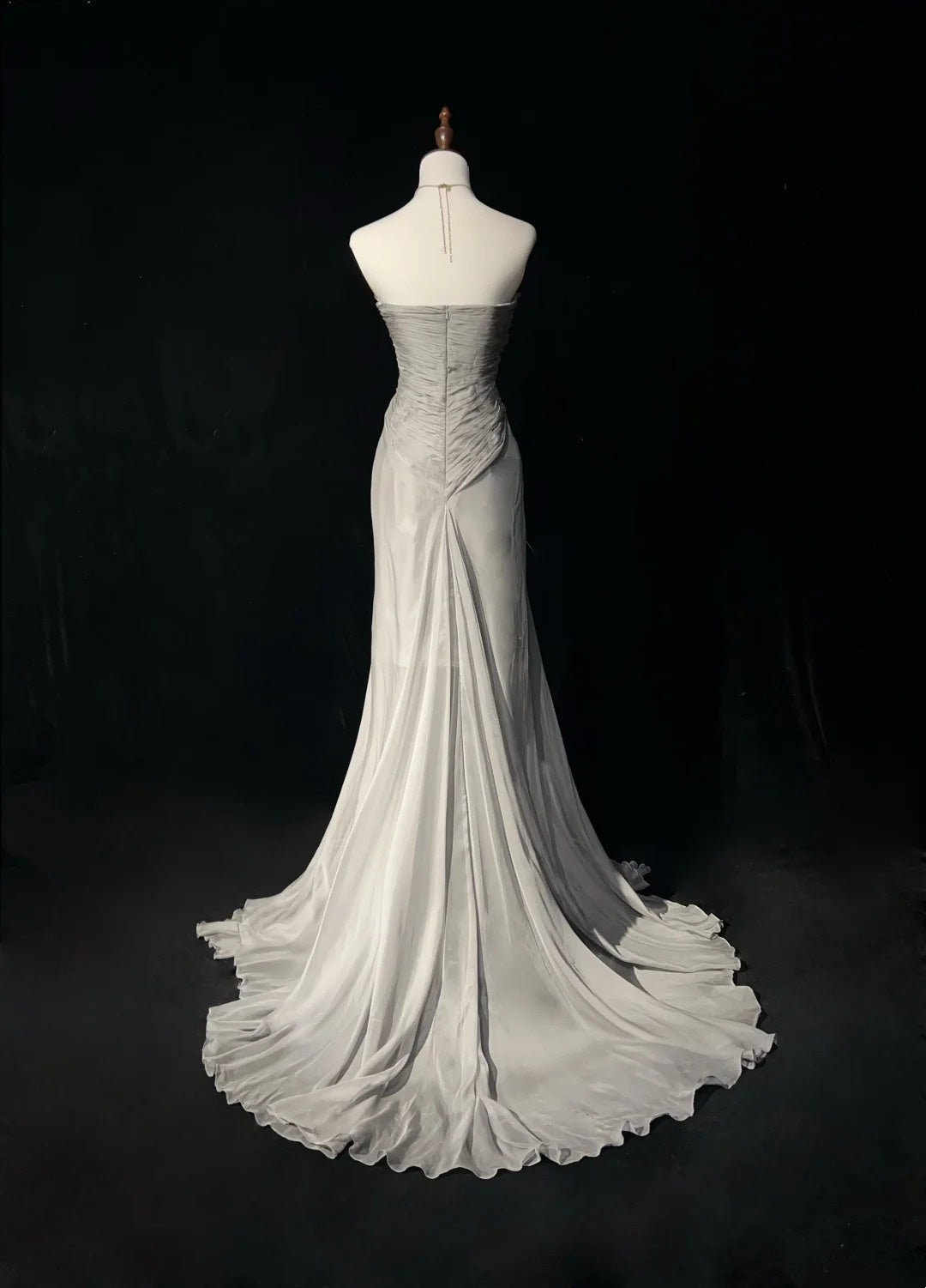 Vintage 90s Prom Dresses Sheath Sweetheart High Low Silver Grey Chiffon Long Prom Gown N3020