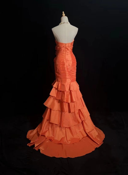 Vintage Prom Dresses Mermaid Sweetheart Orange Taffeta 2000s Party Evening Formal Gown RC1139