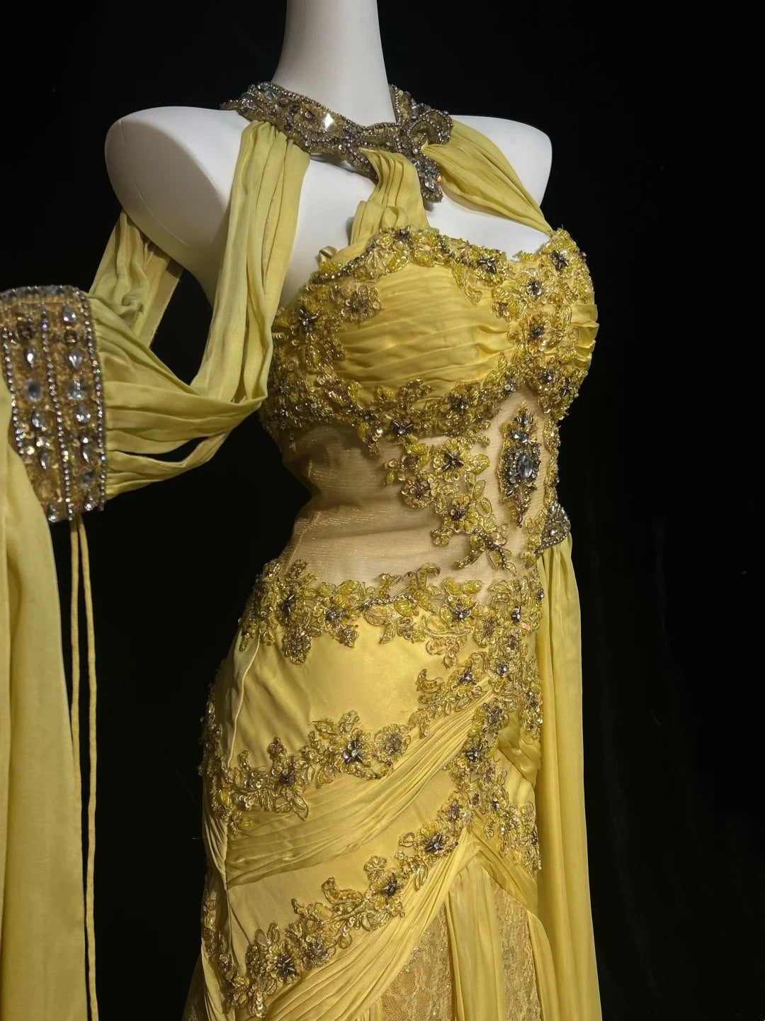 Yellow Prom Dress Inspo Mermaid Halter Chiffon Lace Satin With Beading 18th Birthday Outfits Formal Party Gown RC0117