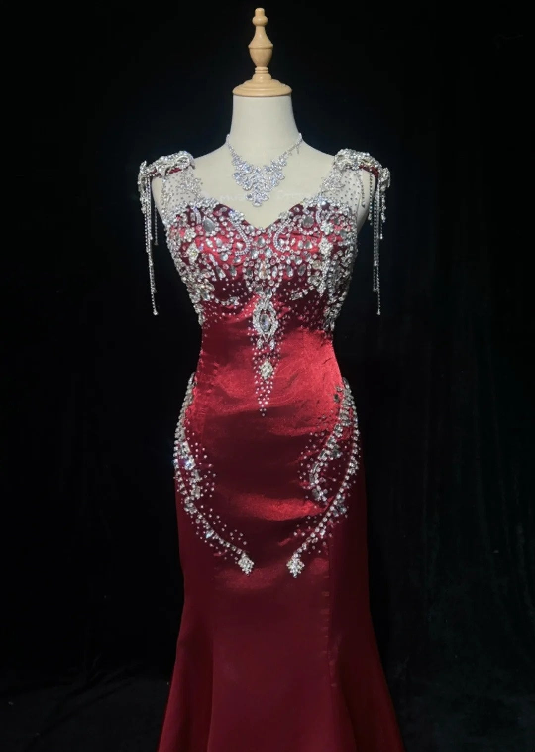 Vintage Prom Dresses 80s Mermaid Straps Burgundy Satin Long With Silver Beading Evening Formal Outfits RB5135