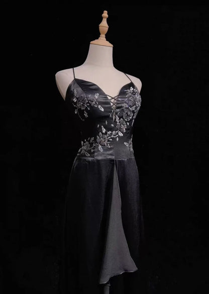 Vintage Prom Dresses A Line Halter Black Satin 2000s Long Party Evening Formal Gown RC1145