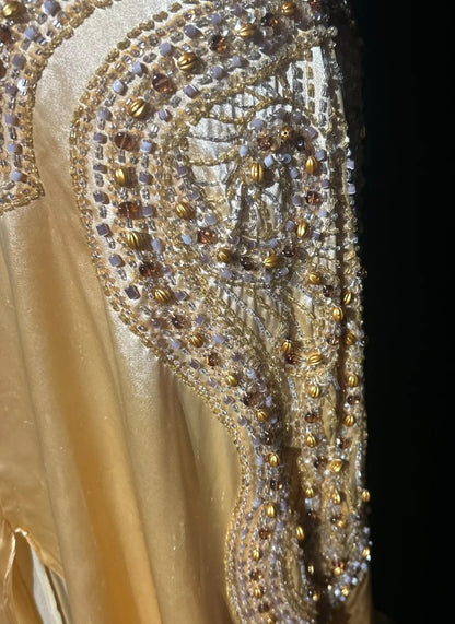 Modestes Robes de Bal de Fin d'Année pour Lycée Inspiration Coupe Droite Licou Jaune Semi-Formel Longues Robes de Bal pour Adolescentes AB2153