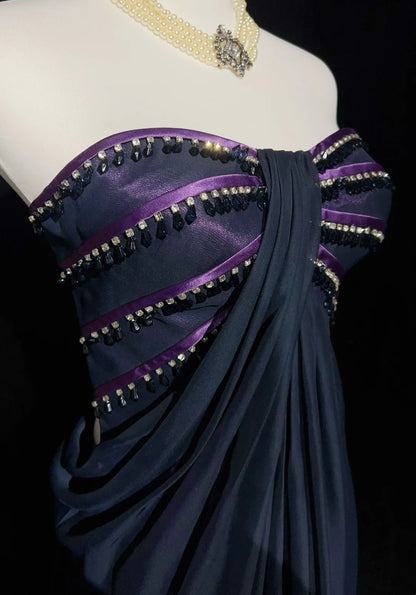 Vintage Prom Aesthetic Dresses A line Sweetheart Purple With Beading Long Formal Dress N3064