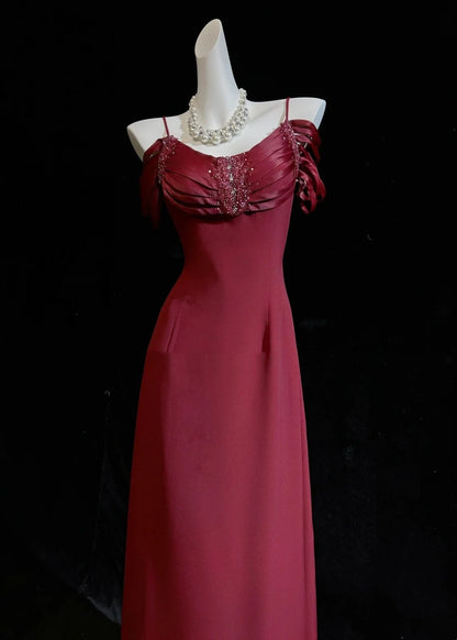 Vintage Prom Dresses Inspo A line Spaghetti Strap 90s Burgundy Satin With Cape For Women Formal Gowns N3310