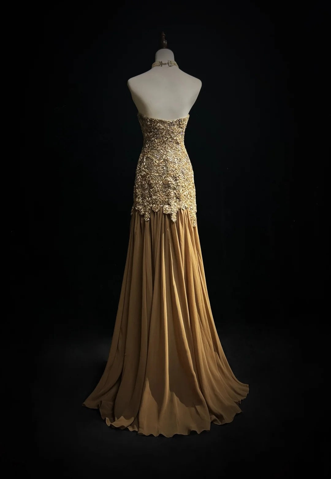 Robes de bal vintage des années 60, sirène bustier, longue robe de bal en dentelle dorée N3103