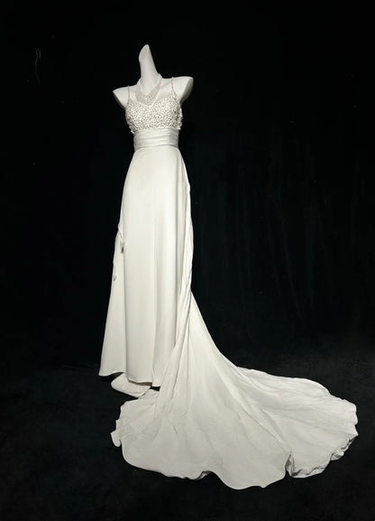 Vintage A Line Spaghetti Straps White Satin Lace With Cape Wedding Ruffled Bridal Gown Long Wedding Dresses RB4330