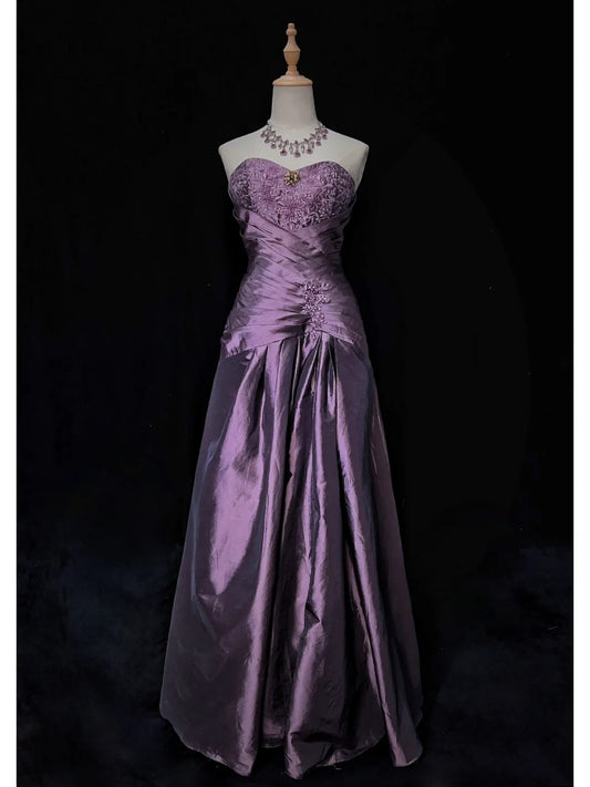 Vintage Ballkleider Abschlussballkleid Herzform Lila Taft 80er mit Spitze Lange Formelle Abendgarderobe N3892