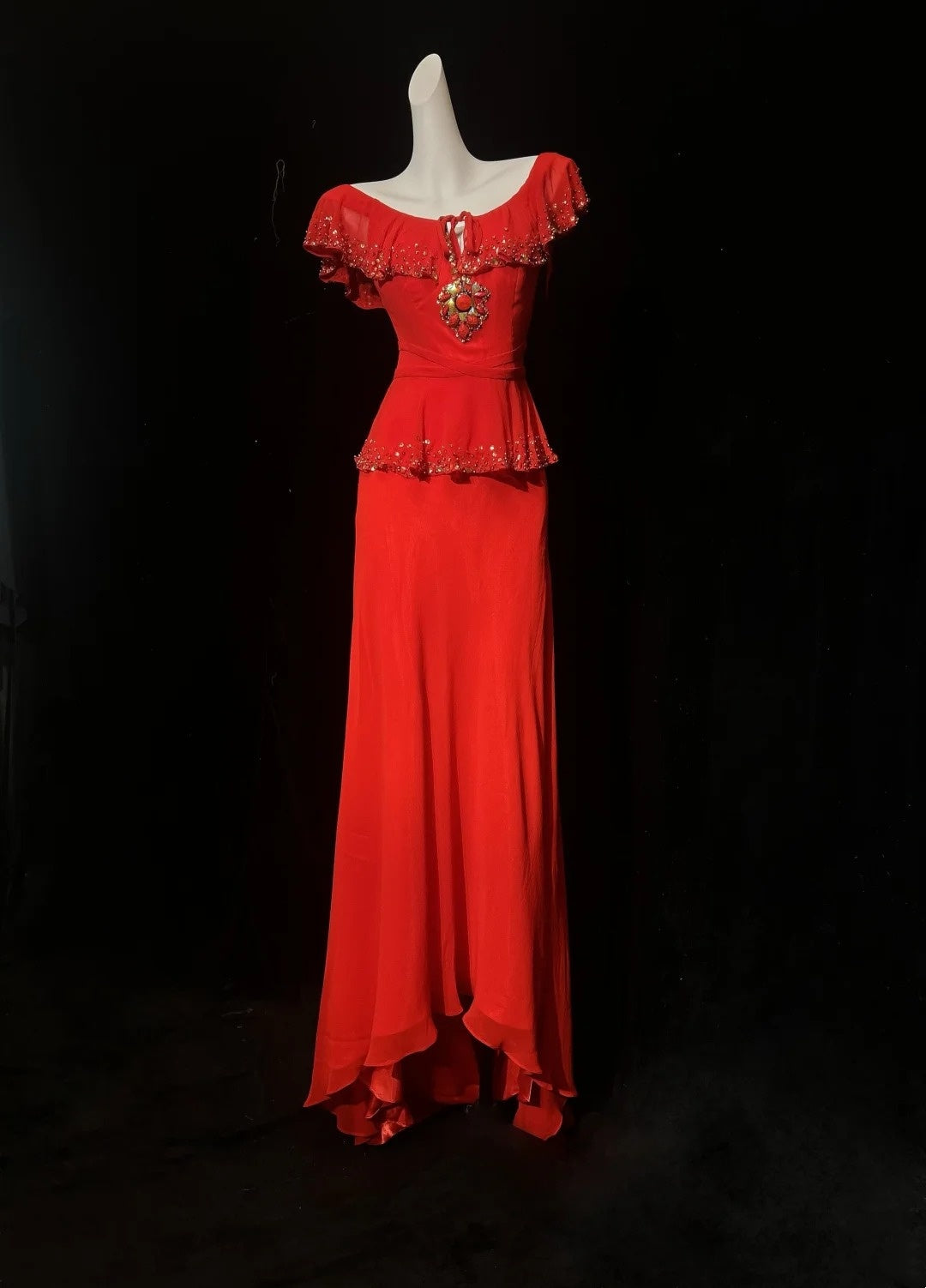 Vintage Prom Dresses 80s Sheath Scoop Red Chiffon Long With Beading Evening Formal Outfits RB5140