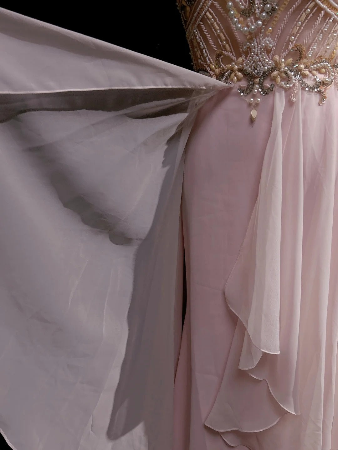 Vintage Ballkleid-Ästhetik Kleider A-Linie Schmuck Perle Rosa Chiffon Mit Perlen Lang Formales Kleid N3033