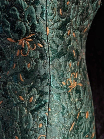 Robes de bal élégantes sirène bustier vert foncé longueur ras du sol dentelle satin robe de soirée N3707