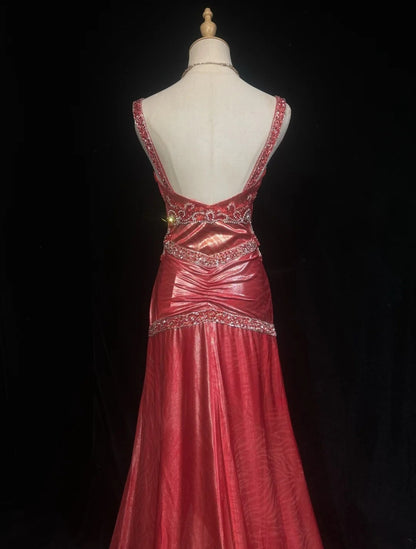 Élégante Robe de soirée longue corail à bretelles, coupe trapèze, perlée, plissée, sans manches, avec cape, Robes de bal N2448