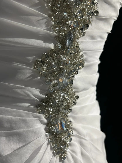Zeitlose Hochzeitskleider Meerjungfrau Neckholder Chiffon Weißer Satin mit Perlen Lange Brautkleider N3474