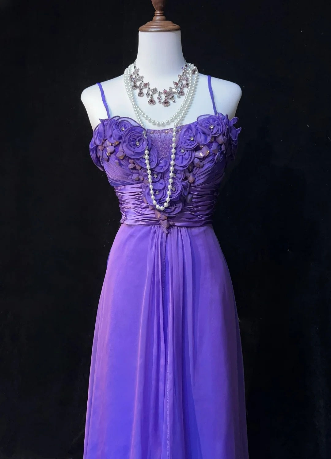 Vintage Abschlussballkleider A-Linie Spaghettiträger Traube Chiffon Ärmellos 1980er Lange Formelle Abendkleid N2631