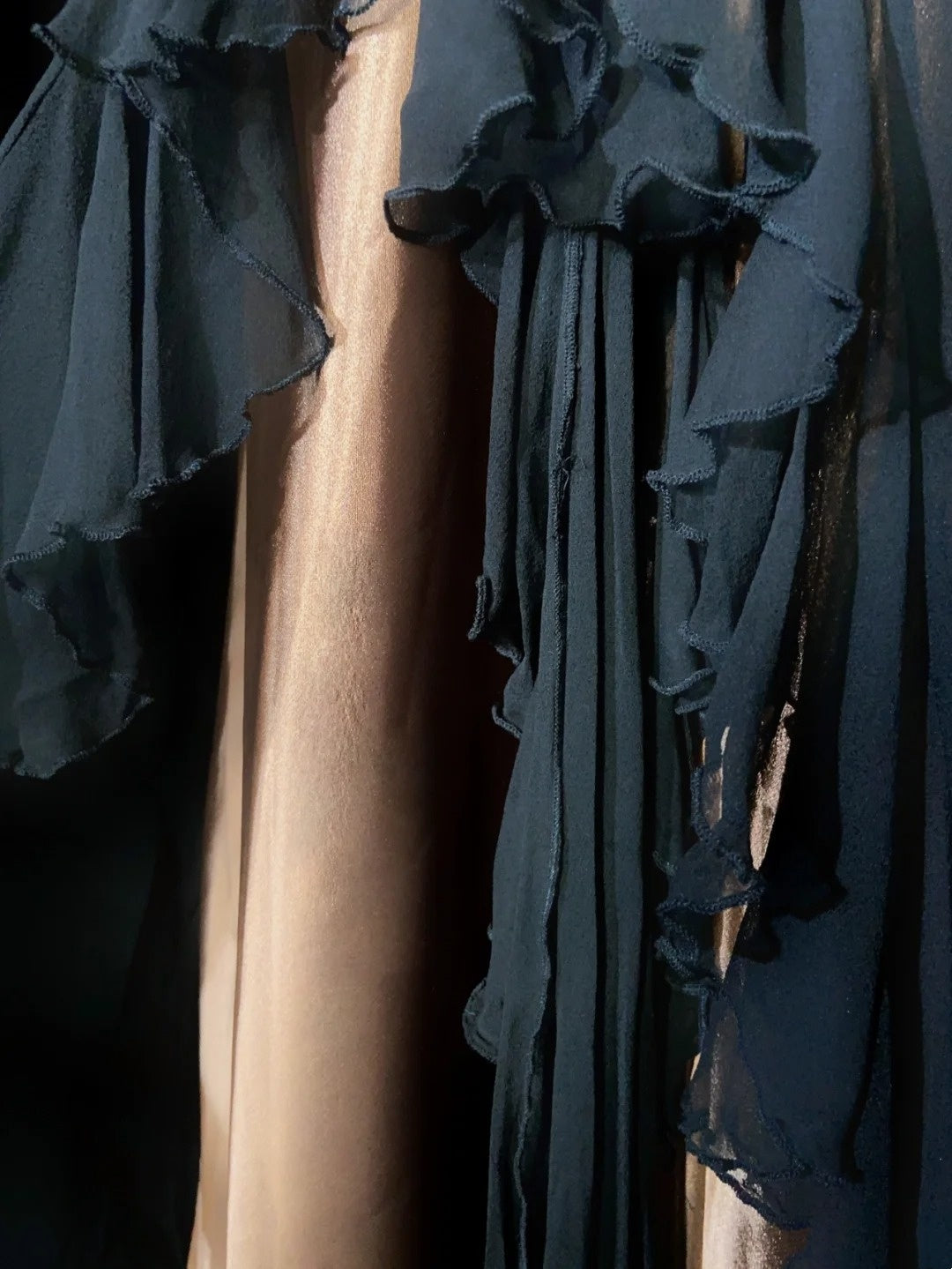 Robes de bal vintage Bretelles fines Sirène Satin marron Mousseline noire Longues tenues de soirée N3861