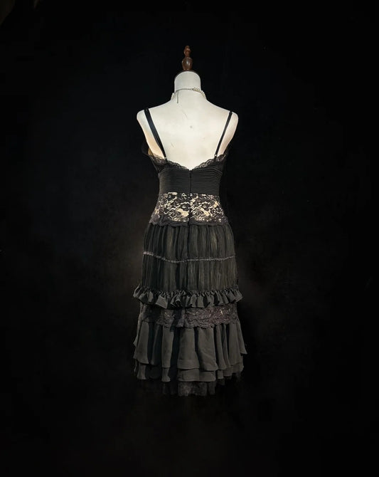 Französischer Stil A-Linie Spaghettiträger Schwarzes Chiffon Kurzes Mini-Heimkehrkleid N2458