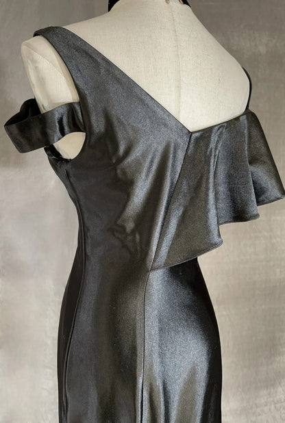 Vintage Prom Dresses Mermaid Spaghetti Strap Black Tie Dress Sleeveless 1990s Long Formal Evening Gown N2637