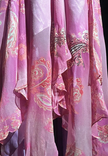 Vintage Prom Dresses Inspo A line High Low Pink Chiffon With Beads 80s Long Formal Gown N2734