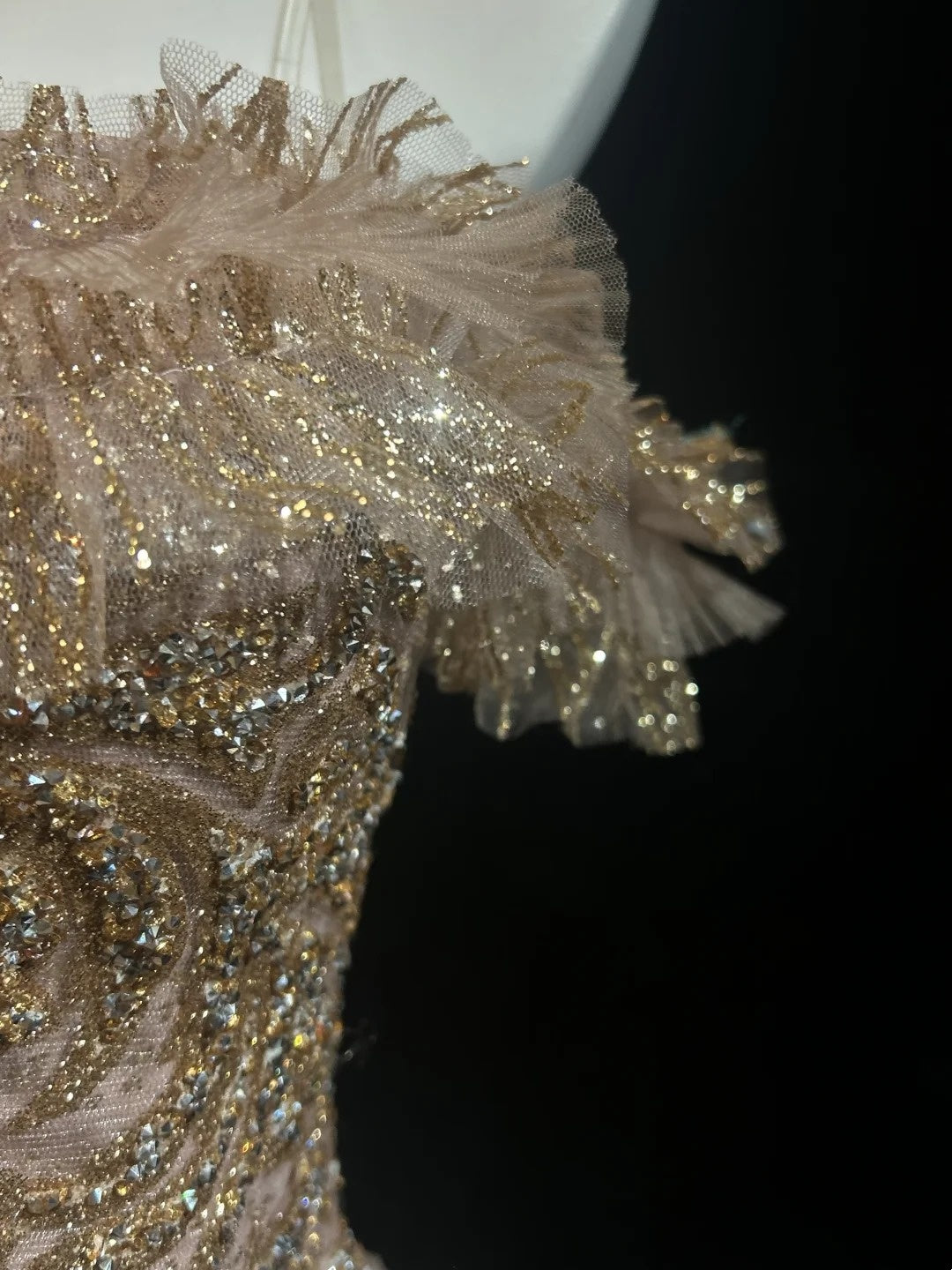 Vintage-Abschlussballkleider A-Linie Spaghettiträger Goldspitze mit Ärmeln 80er-Jahre-Abend-Formales Kleid RB3268