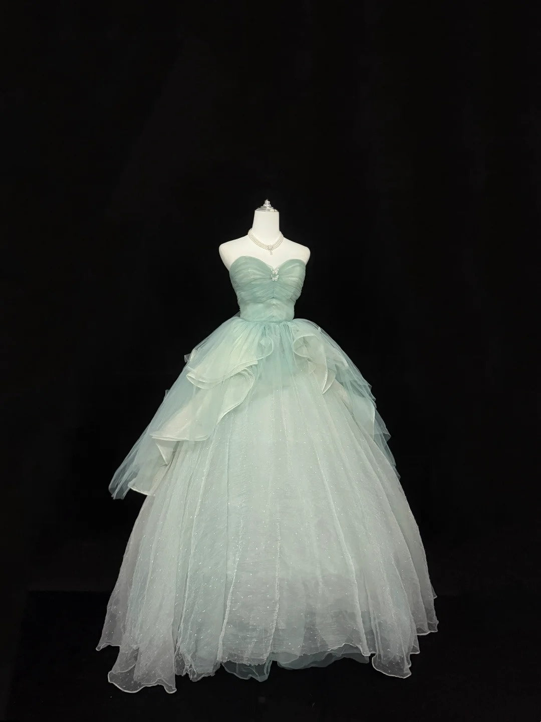 Abendkleider für den 16. Geburtstag, langes Ballkleid, langes Geburtstagskleid für Sweet Sixteen, trägerloses, salbeigrünes Festkleid RC0362