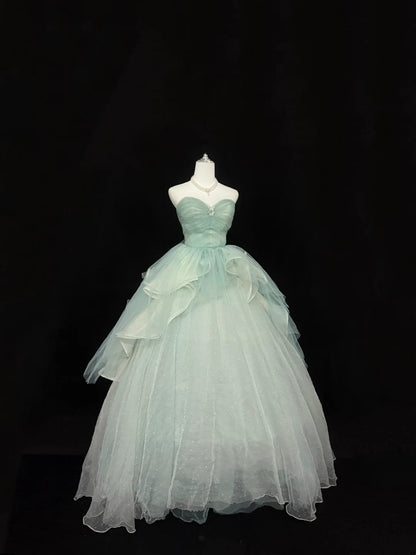 Abendkleider für den 16. Geburtstag, langes Ballkleid, langes Geburtstagskleid für Sweet Sixteen, trägerloses, salbeigrünes Festkleid RC0362
