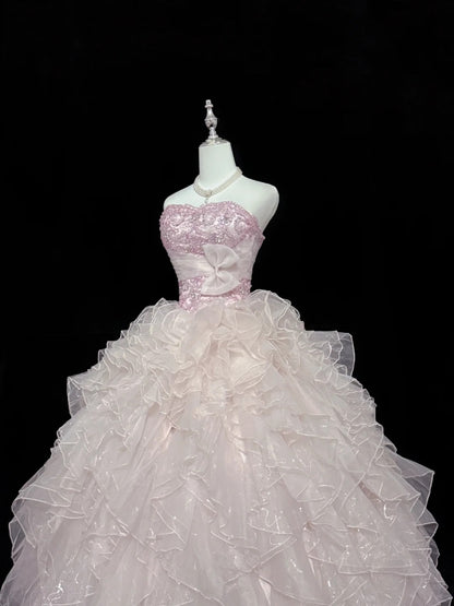 Lange Ballkleider für den 16. Geburtstag, langes Sweet-Sixteen-Geburtstagskleid, trägerloses rosa Festkleid RC0299