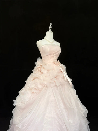 Sweet 15 Quinceanera Dress Ball Gown Strapless Blush Pink With Tiered Tulle 15th Birthday Gown RC0271