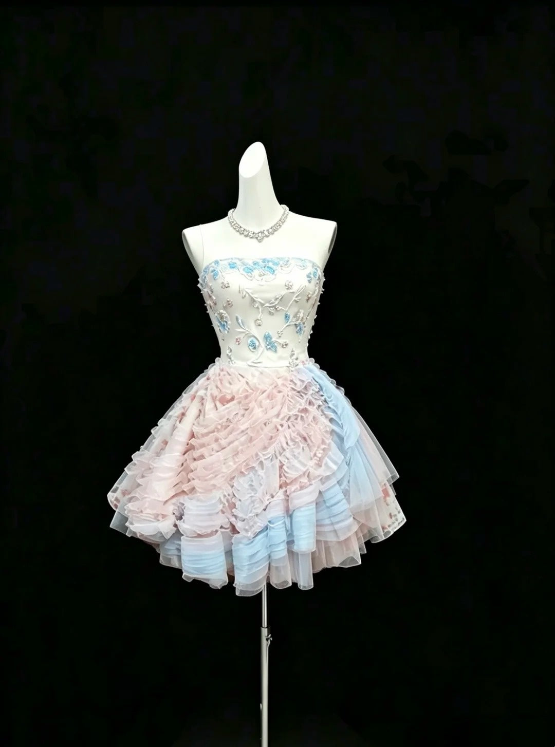 Robe de soirée élégante bustier rose et bleu en tulle mini courte universitaire pour impressionner - Inspo robe de remise de diplôme robe de bal de fin d'année RB3309