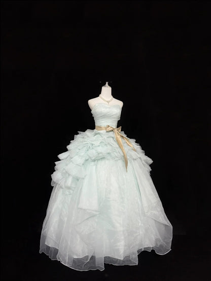 Langes Ballkleid für Sweet 16, langes Geburtstagskleid für den 16. Geburtstag, grünes herzförmiges Abendkleid RC0346