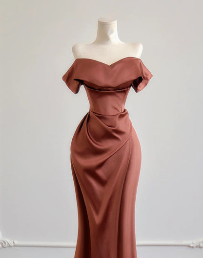 Robe de bal sirène glamour à épaules dénudées et manches courtes, robe de soirée longue, robe de fête d'anniversaire N378