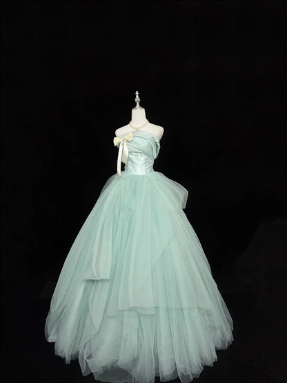 Sweet 16 Dresses Long Ball Gown Sweet Sixteen Long Birthday Dress Strapless Mint Green Tulle Formal Gown RC0306